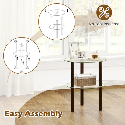 2-Tier Round End Table, Clear Glass Top & Shelf, Brown End & Side Tables at Gallery Canada