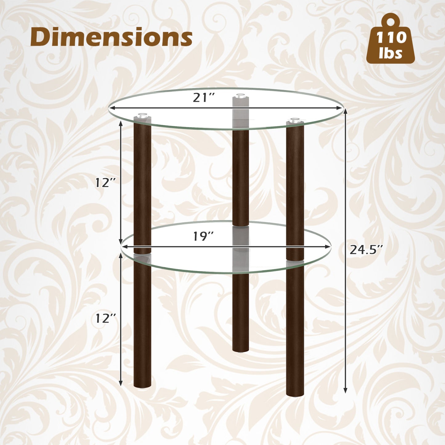 2-Tier Round End Table, Clear Glass Top & Shelf, Brown End & Side Tables at Gallery Canada