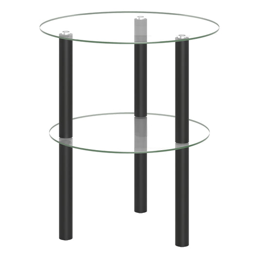 Two-Tier Round End Table, Clear Glass Top, Black End & Side Tables Black at Gallery Canada