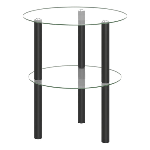 Two-Tier Round End Table, Clear Glass Top, Black