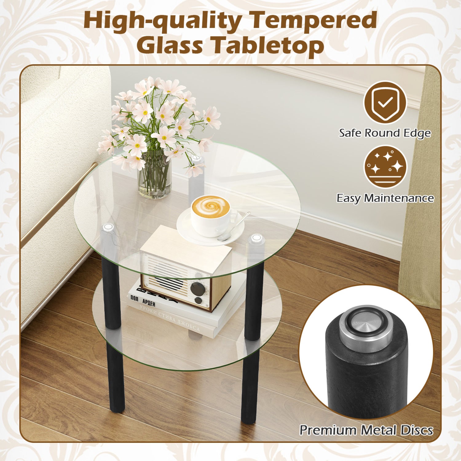 Two-Tier Round End Table, Clear Glass Top, Black End & Side Tables at Gallery Canada