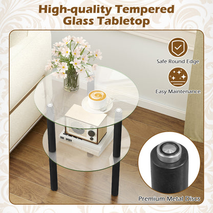 Two-Tier Round End Table, Clear Glass Top, Black End & Side Tables at Gallery Canada