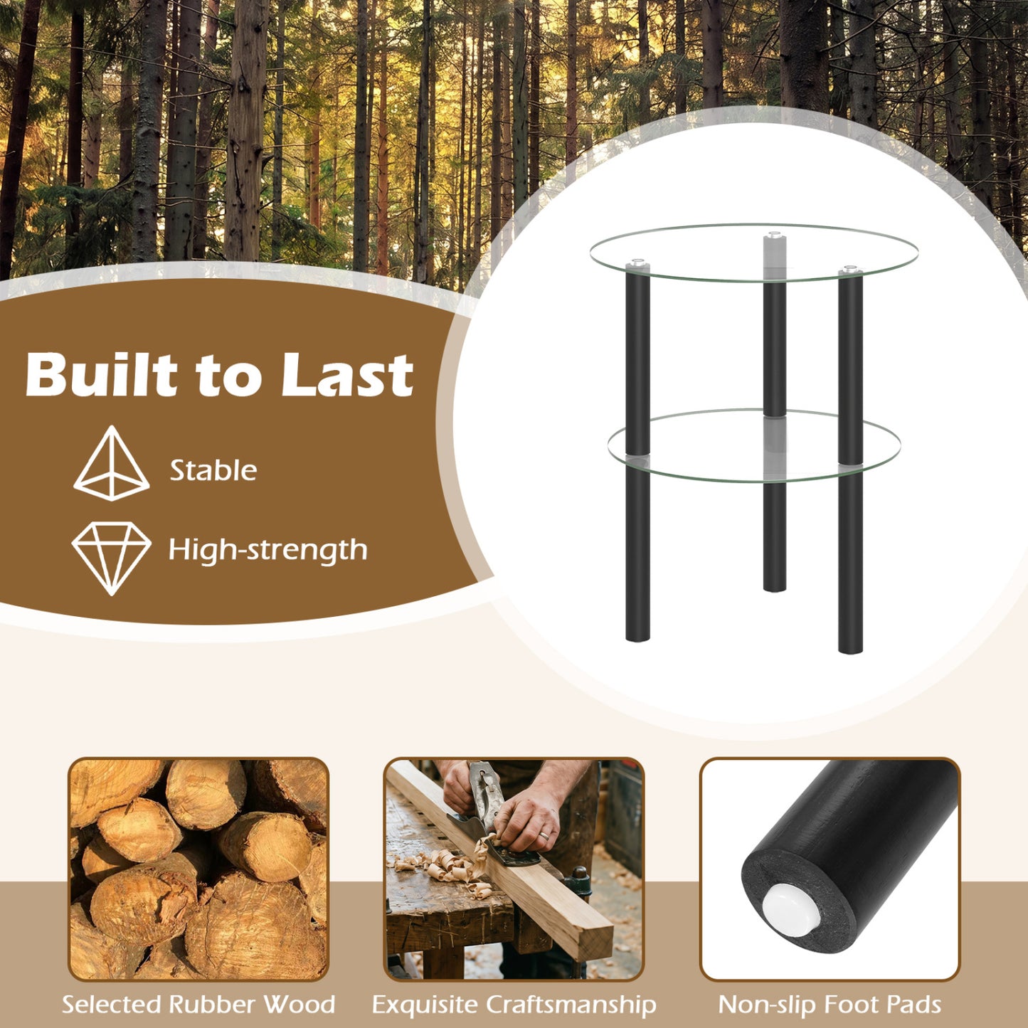 Two-Tier Round End Table, Clear Glass Top, Black End & Side Tables at Gallery Canada