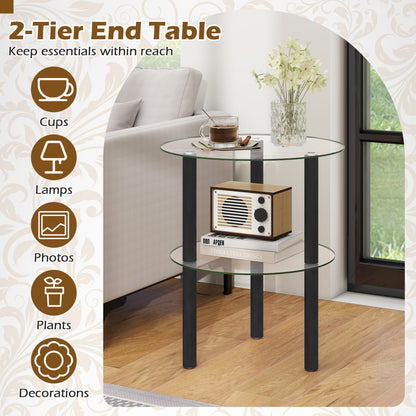 Two-Tier Round End Table, Clear Glass Top, Black End & Side Tables at Gallery Canada