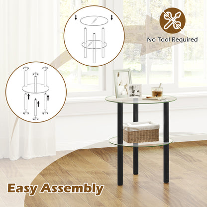 Two-Tier Round End Table, Clear Glass Top, Black End & Side Tables at Gallery Canada