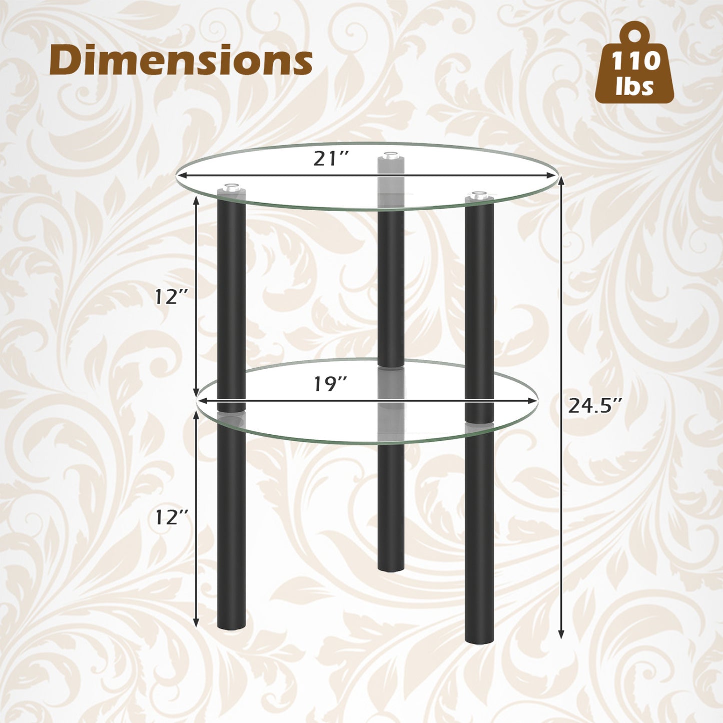 Two-Tier Round End Table, Clear Glass Top, Black End & Side Tables at Gallery Canada