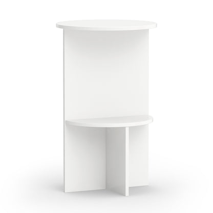 2-Tier Round Side Table with Storage Shelf, White