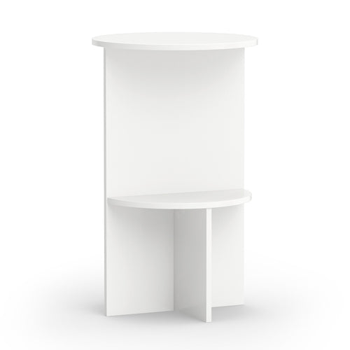 2-Tier Round Side Table with Storage Shelf, White