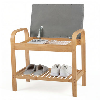 2-Tier Shoe Rack Bench, Flip-Top Storage, Natural Shoe Racks & Storage Benches at Gallery Canada