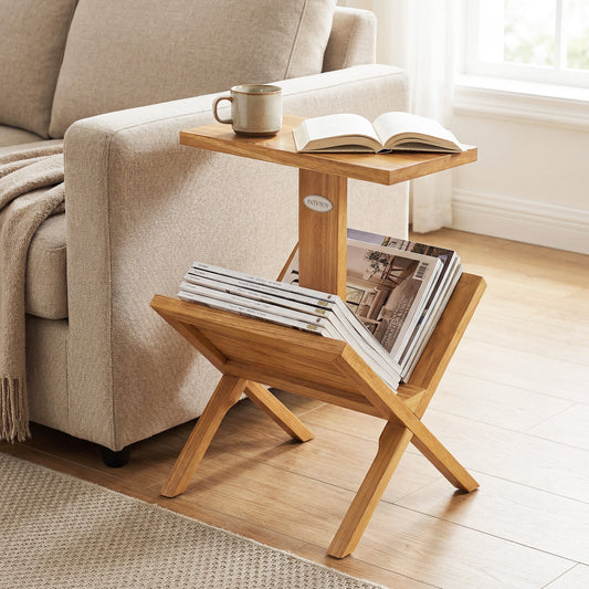 2-Tier Bookshelf, Teak Wood Frame, Anti-Slip Foot Mats Bookcases Options at Gallery Canada