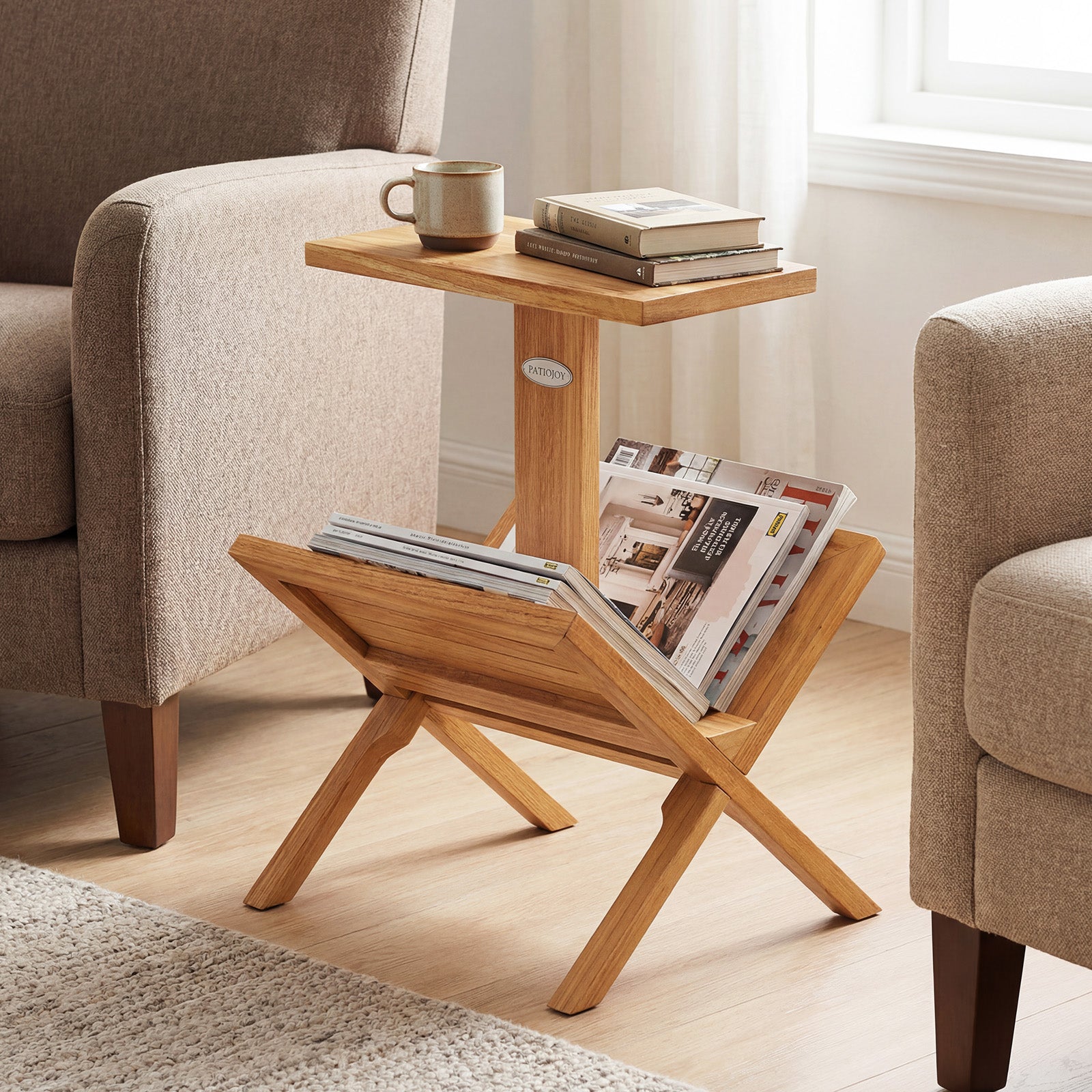 2-Tier Bookshelf, Teak Wood Frame, Anti-Slip Foot Mats Bookcases at Gallery Canada