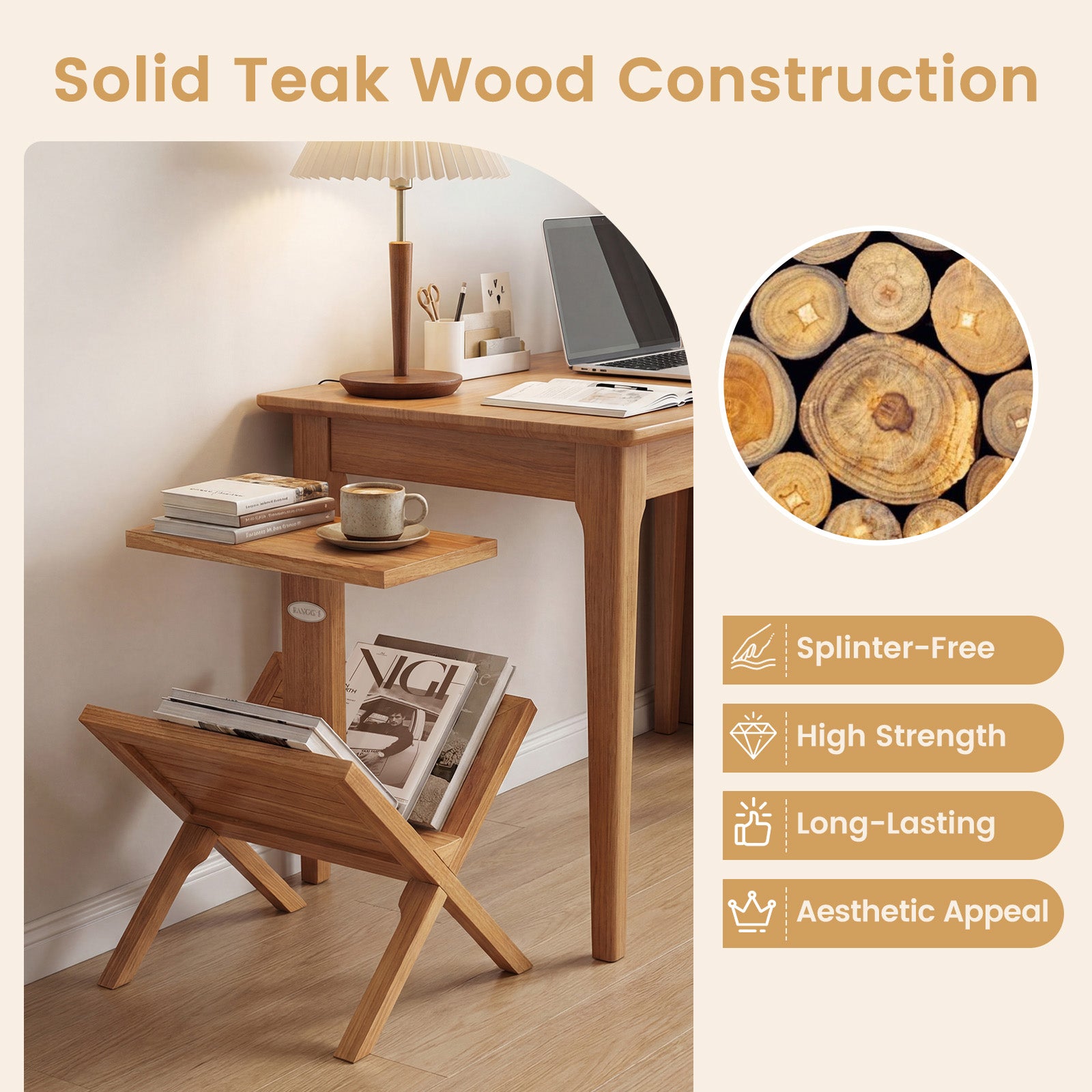 2-Tier Bookshelf, Teak Wood Frame, Anti-Slip Foot Mats Bookcases at Gallery Canada