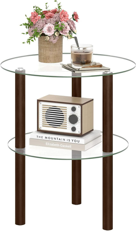 2-Tier Round End Table, Clear Glass Top & Shelf, Brown End & Side Tables Brown at Gallery Canada