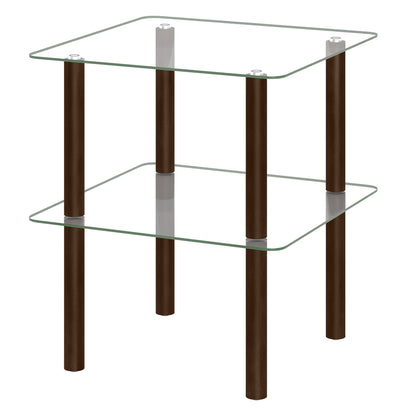 2-Tier End Table, Clear Tempered Glass Top, Brown