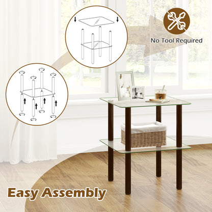 2-Tier End Table, Clear Tempered Glass Top, Brown