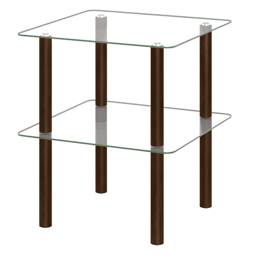 2-Tier End Table, Clear Tempered Glass Top, Brown