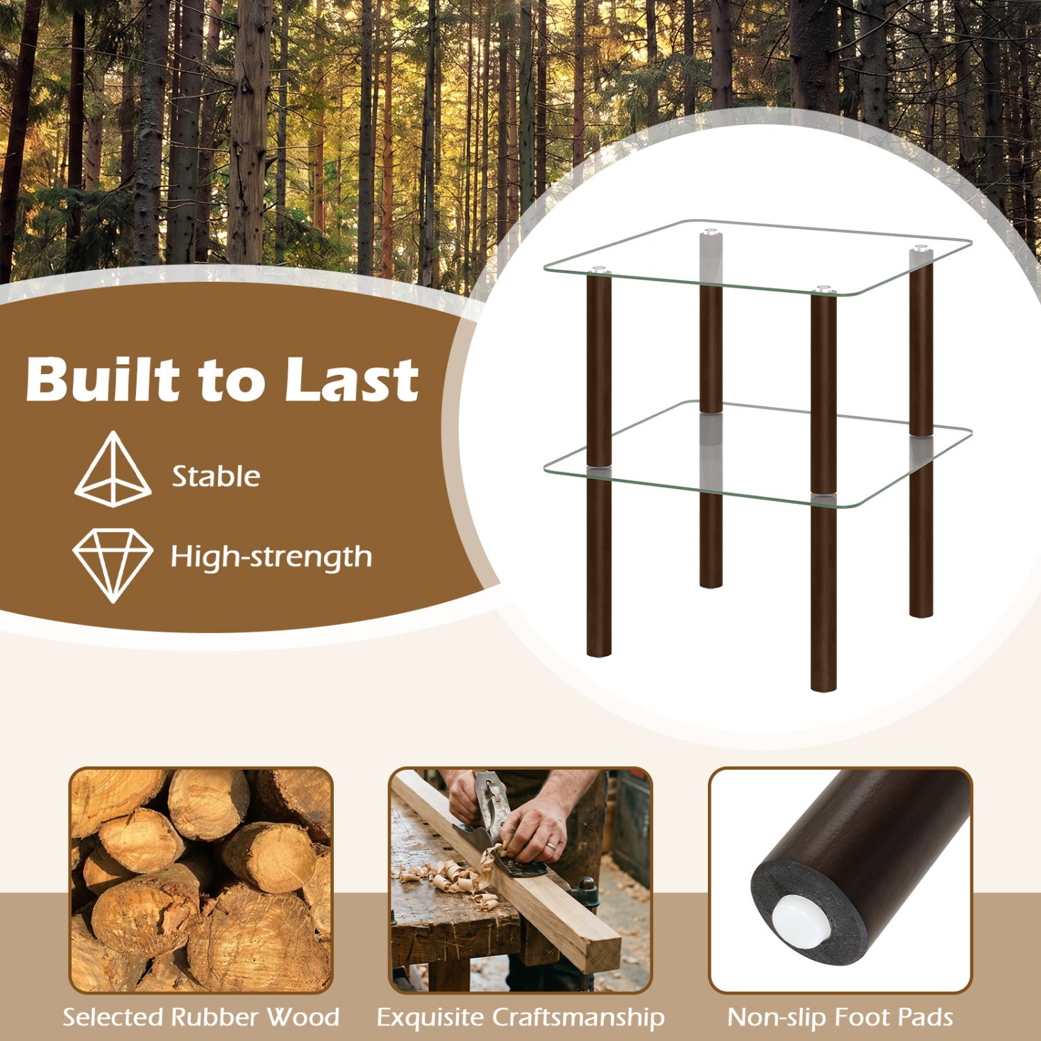 2-Tier End Table, Clear Tempered Glass Top, Brown End & Side Tables at Gallery Canada