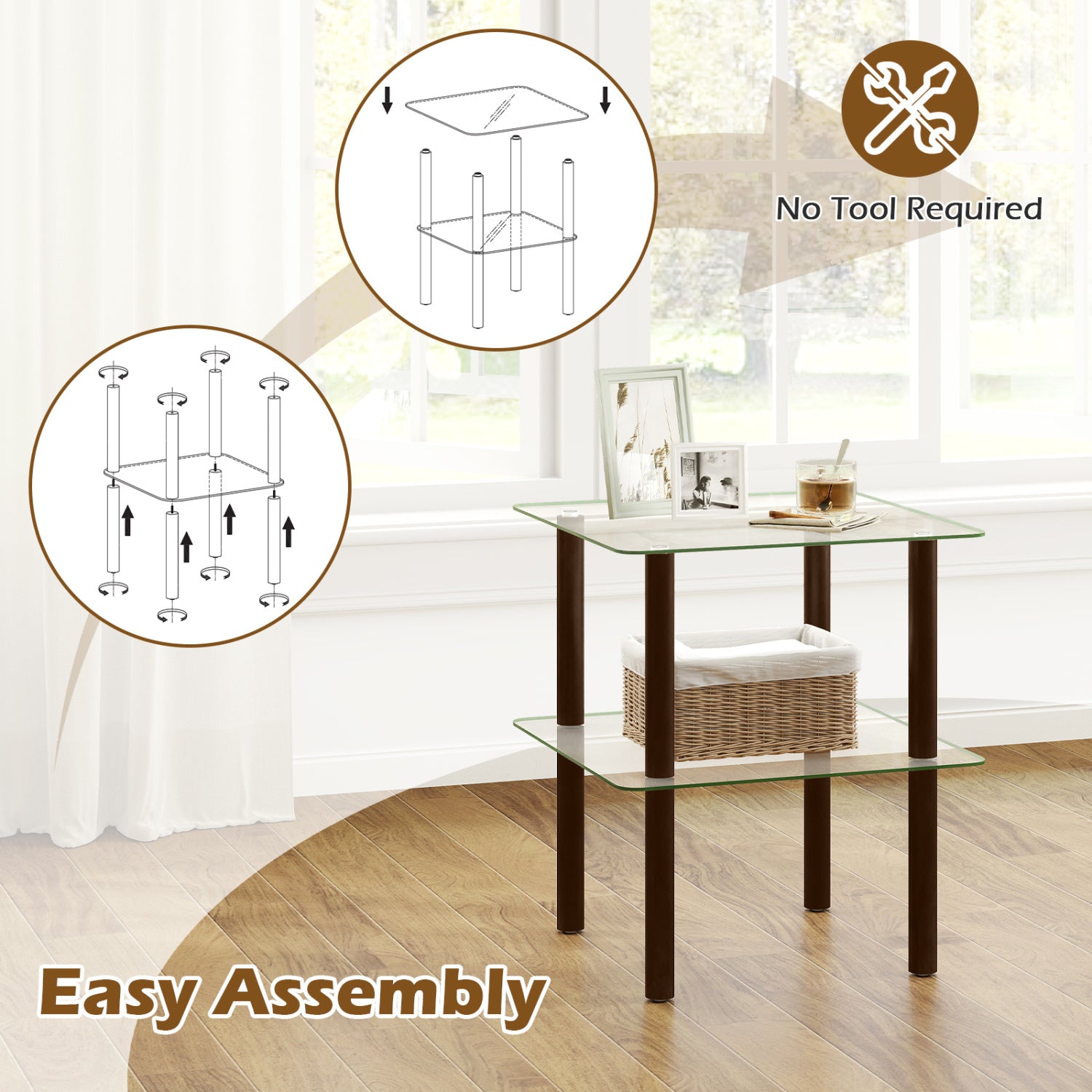 2-Tier End Table, Clear Tempered Glass Top, Brown End & Side Tables at Gallery Canada