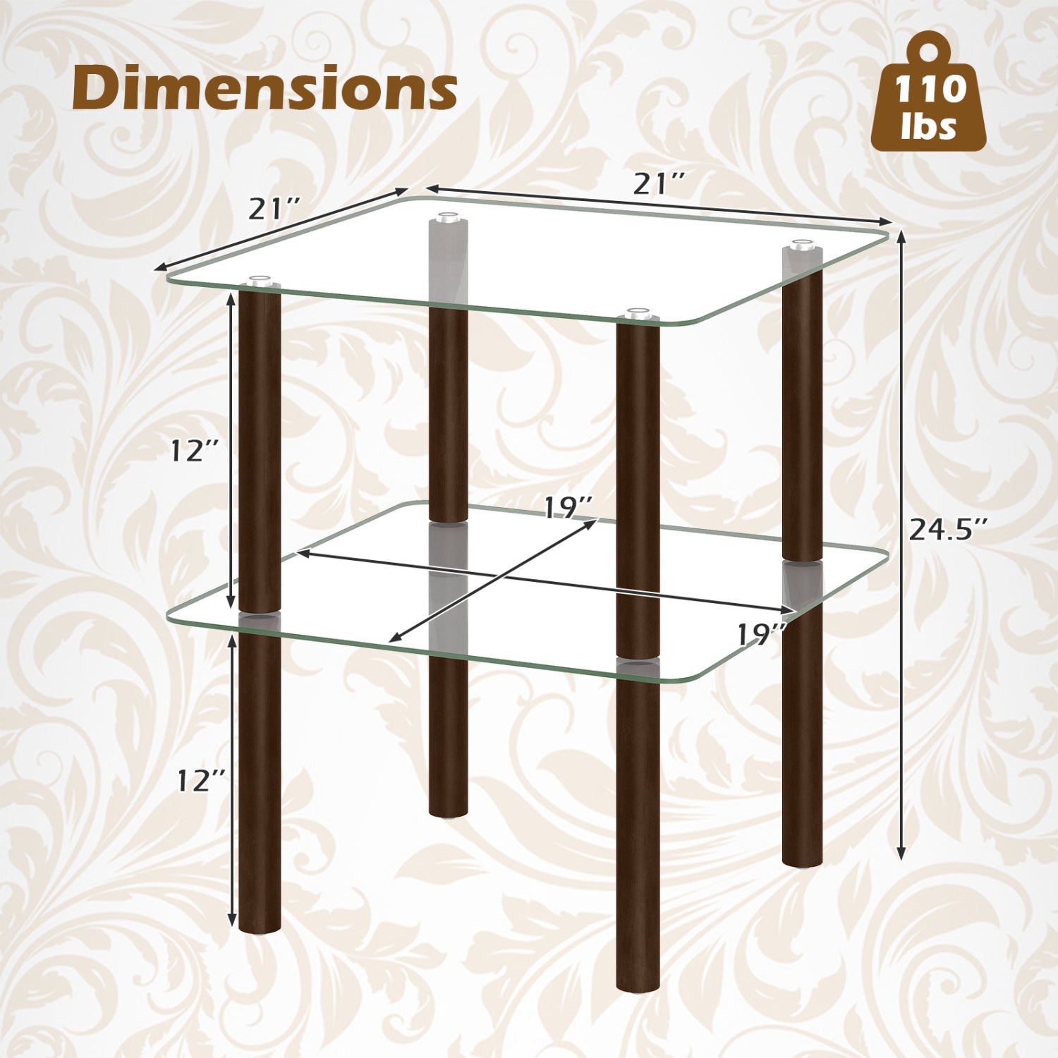 2-Tier End Table, Clear Tempered Glass Top, Brown End & Side Tables at Gallery Canada