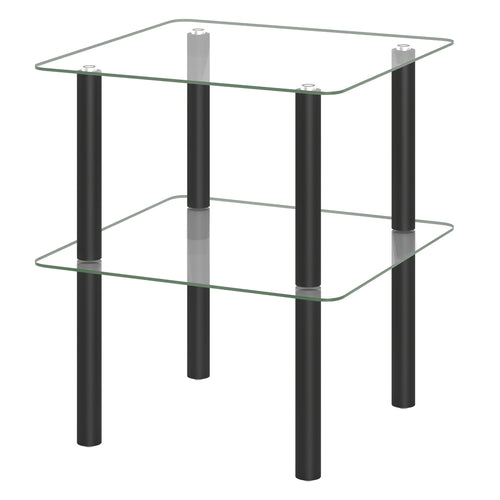 2-Tier Square End Table with Shelf, Black