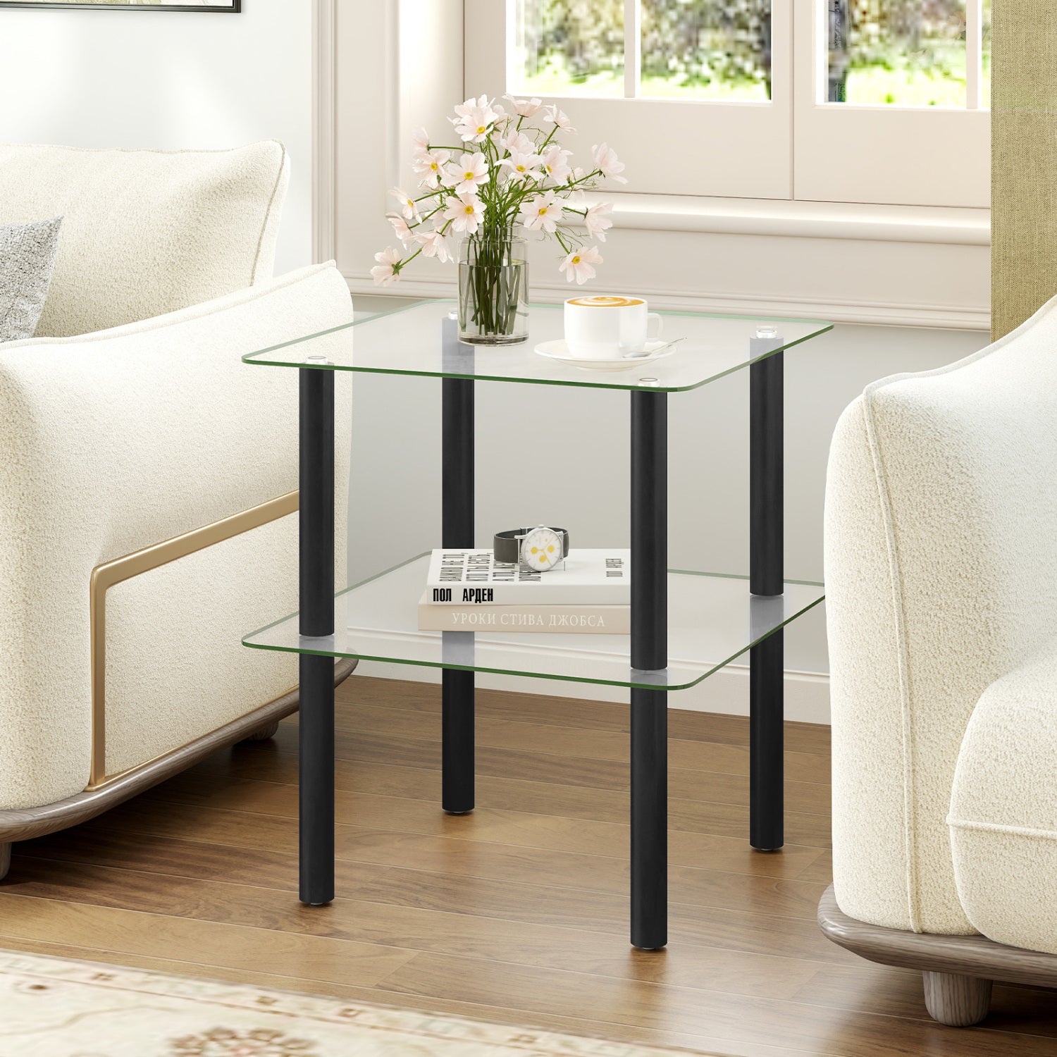 2-Tier Square End Table with Shelf, Black End & Side Tables at Gallery Canada