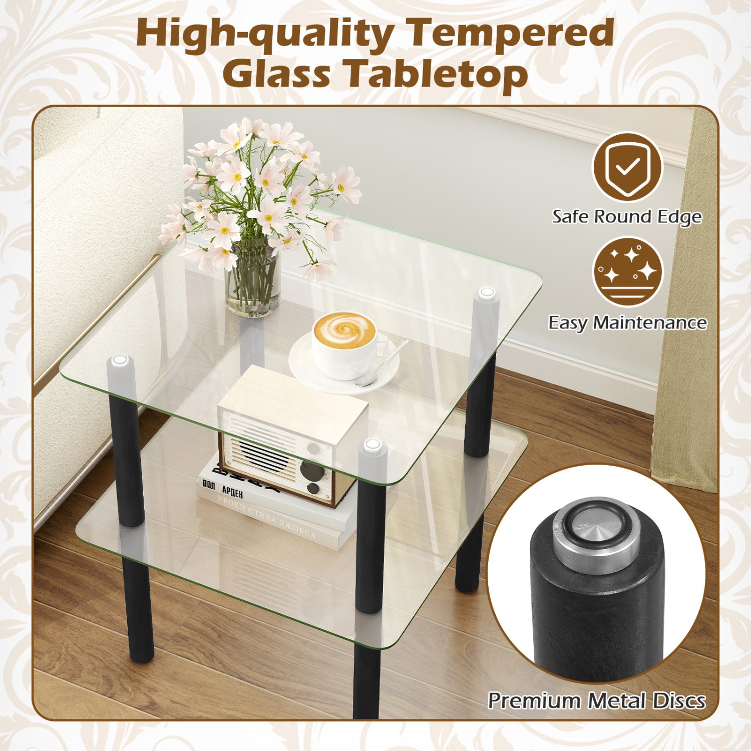 2-Tier Square End Table with Shelf, Black End & Side Tables at Gallery Canada