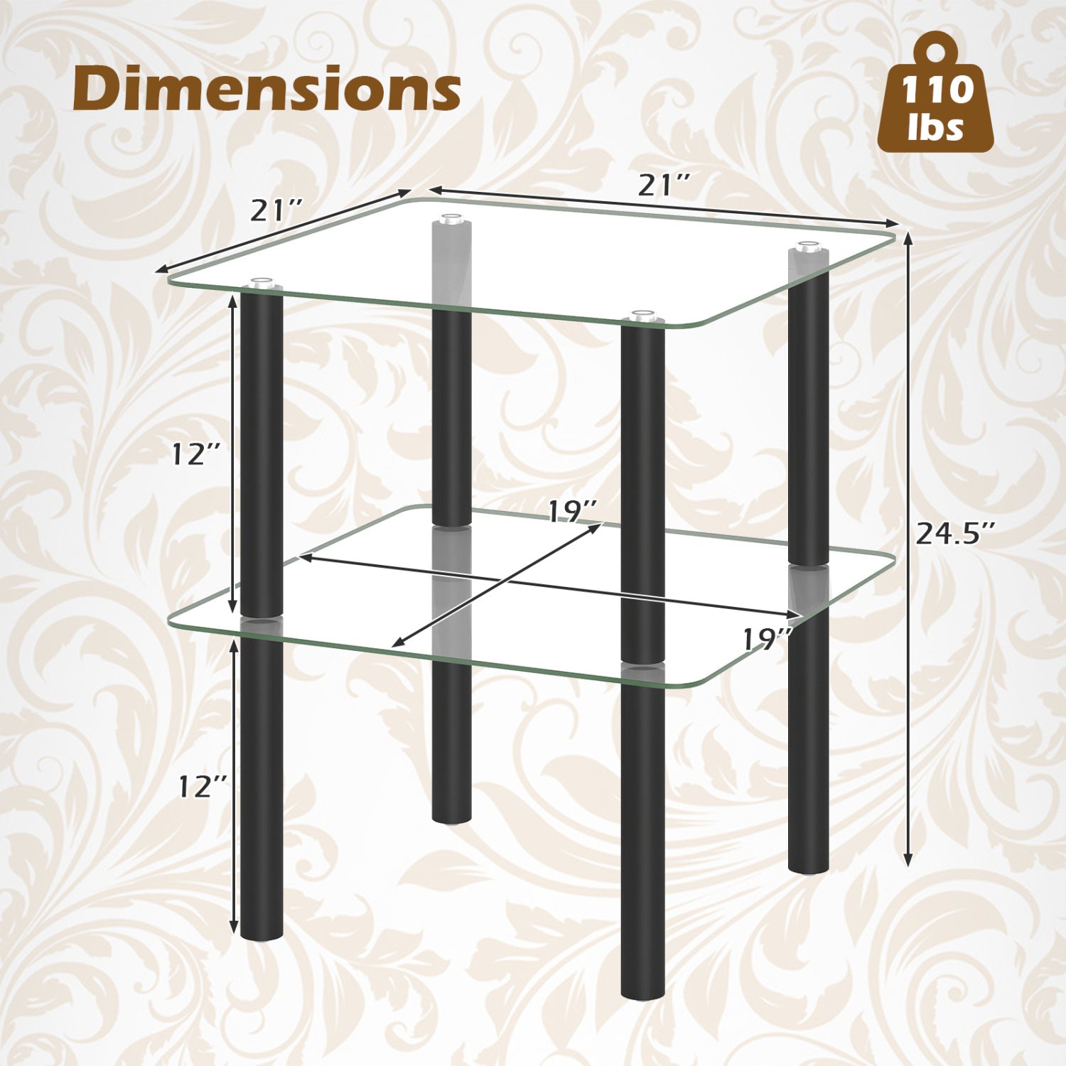 2-Tier Square End Table with Shelf, Black End & Side Tables at Gallery Canada