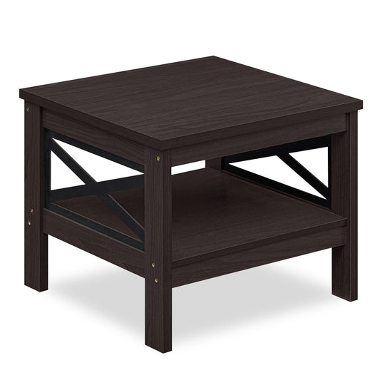2-Tier Square Side Table With Storage Shelf, X-Frame, Brown End & Side Tables Brown at Gallery Canada