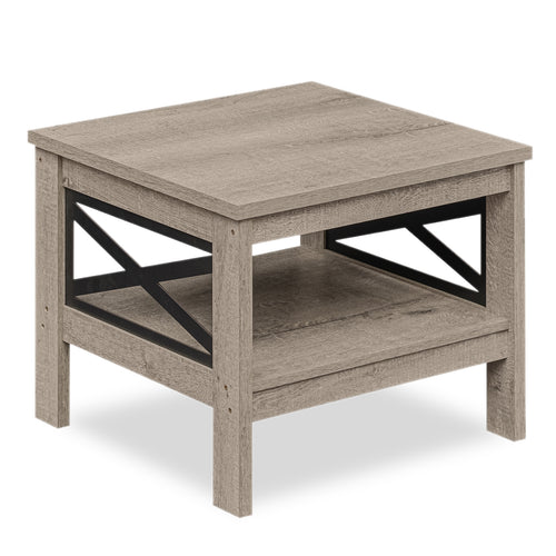 2-Tier Square Side Table With Storage Shelf, Oak