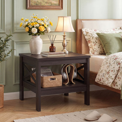 2-Tier Square Side Table With Storage Shelf, X-Frame, Brown End & Side Tables at Gallery Canada