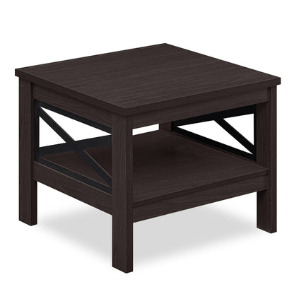 2-Tier Square Side Table With Storage Shelf, X-Frame, Brown End & Side Tables at Gallery Canada