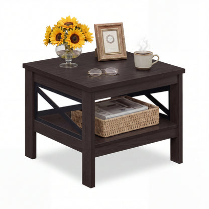 2-Tier Square Side Table With Storage Shelf, X-Frame, Brown End & Side Tables at Gallery Canada