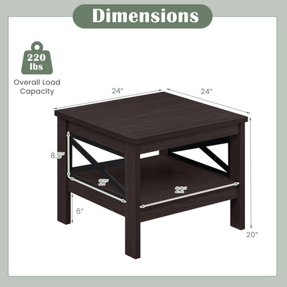 2-Tier Square Side Table With Storage Shelf, X-Frame, Brown End & Side Tables at Gallery Canada