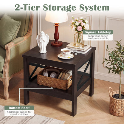 2-Tier Square Side Table With Storage Shelf, X-Frame, Brown End & Side Tables at Gallery Canada