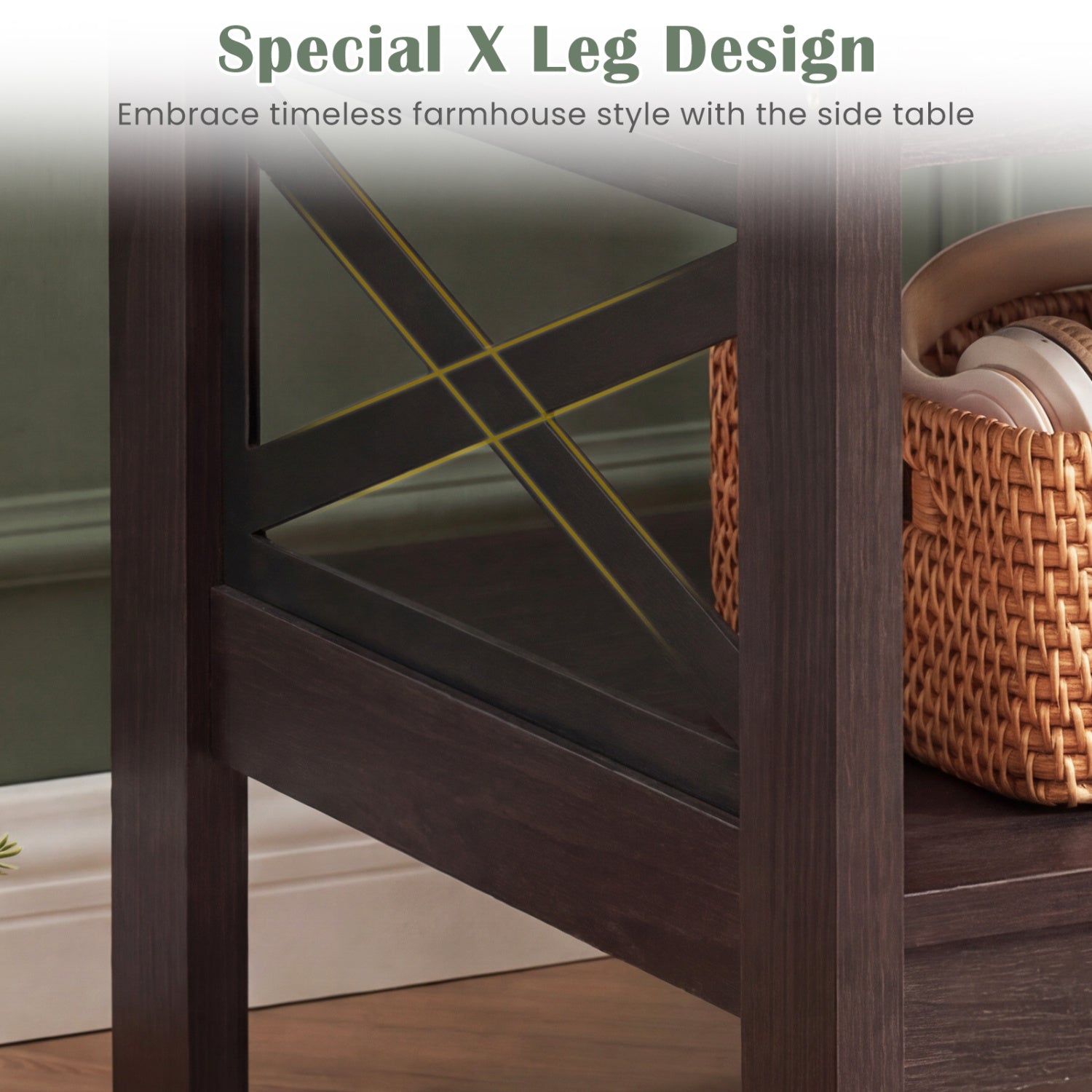 2-Tier Square Side Table With Storage Shelf, X-Frame, Brown End & Side Tables at Gallery Canada