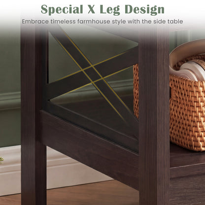 2-Tier Square Side Table With Storage Shelf, X-Frame, Brown End & Side Tables at Gallery Canada