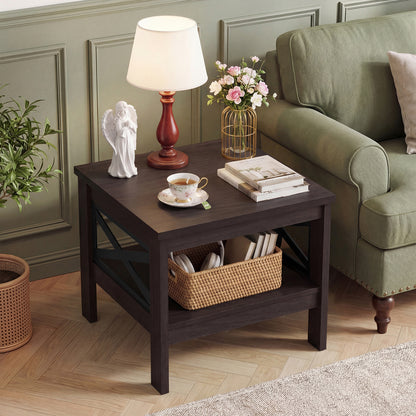 2-Tier Square Side Table With Storage Shelf, X-Frame, Brown End & Side Tables at Gallery Canada