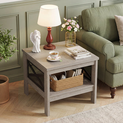 2-Tier Square Side Table With Storage Shelf, Oak End & Side Tables at Gallery Canada