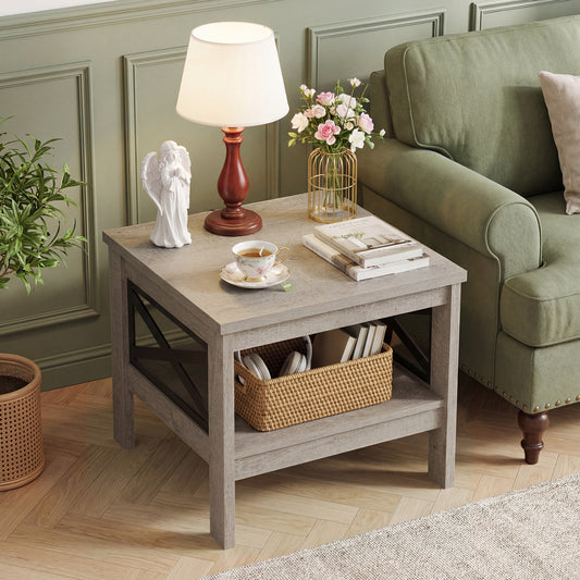 2-Tier Square Side Table With Storage Shelf, Oak End & Side Tables Oak at Gallery Canada