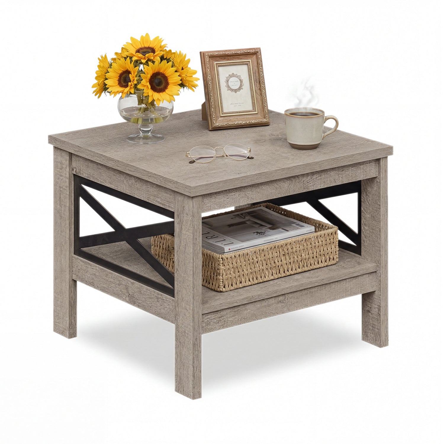 2-Tier Square Side Table With Storage Shelf, Oak End & Side Tables at Gallery Canada