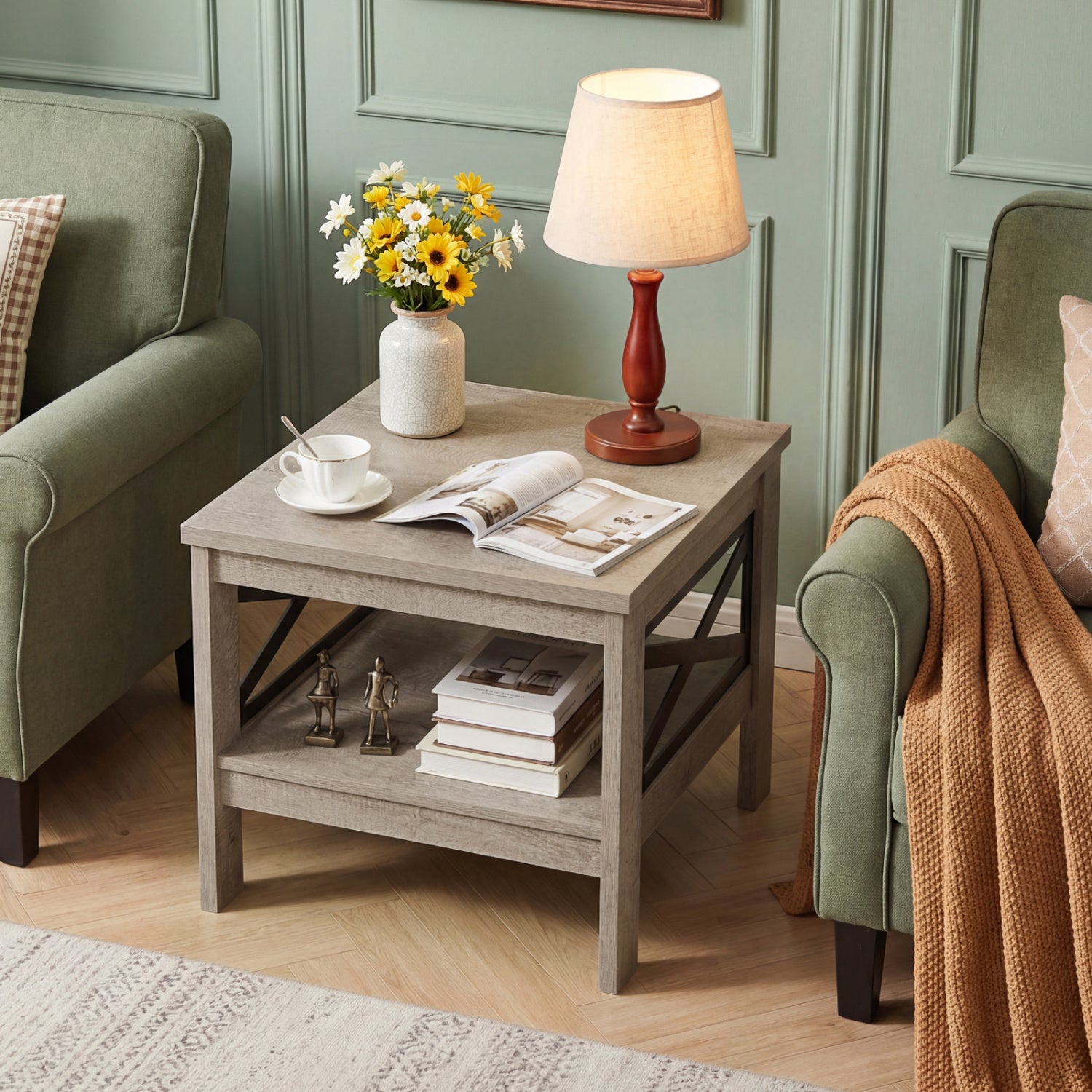 2-Tier Square Side Table With Storage Shelf, Oak End & Side Tables at Gallery Canada