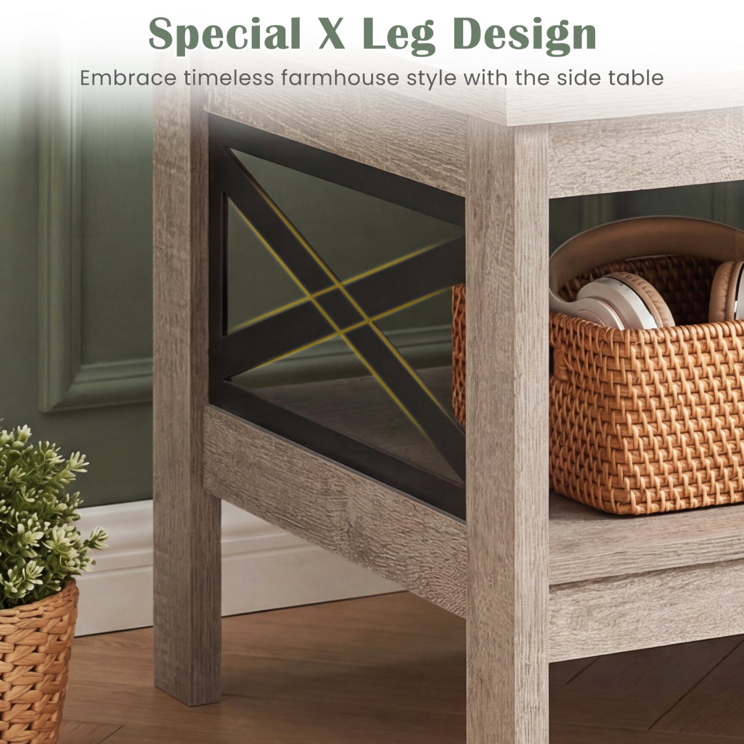 2-Tier Square Side Table With Storage Shelf, Oak End & Side Tables at Gallery Canada