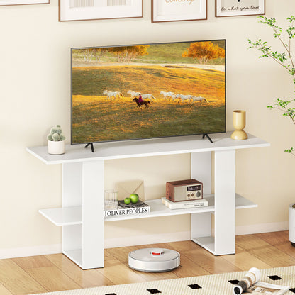 2-Tier TV Stand, 55 Inch, Storage Console Table, White