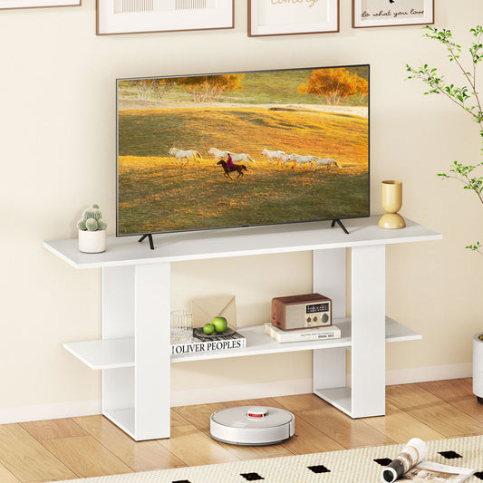2-Tier TV Stand, 55 Inch, Storage Console Table, White Entertainment Centers & TV Stands White at Gallery Canada