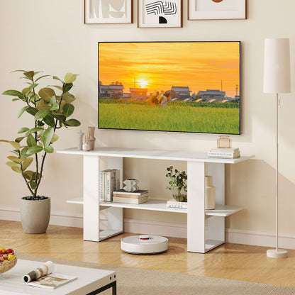 2-Tier TV Stand, 55 Inch, Storage Console Table, White