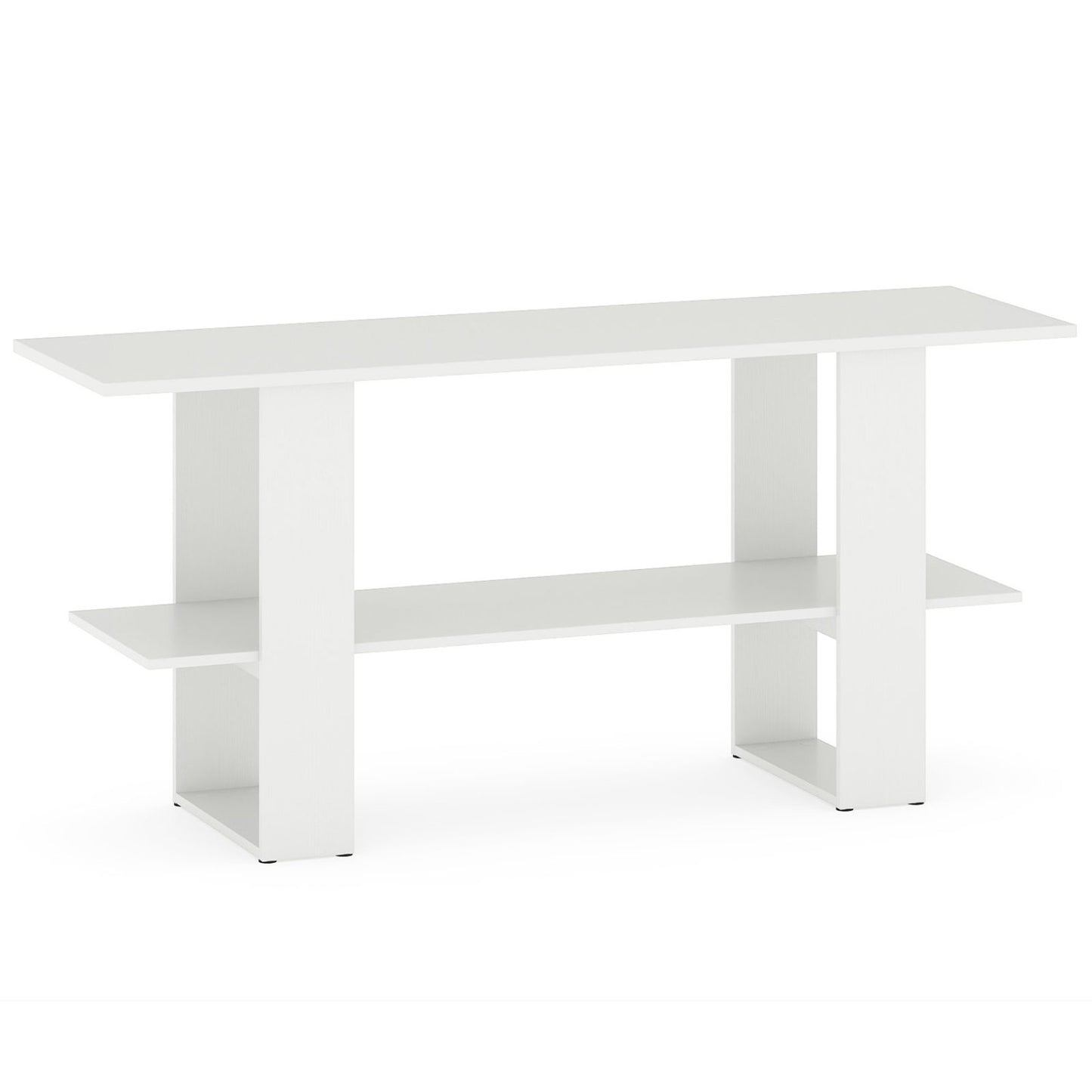 2-Tier TV Stand, 55 Inch, Storage Console Table, White