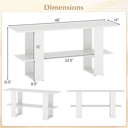 2-Tier TV Stand, 55 Inch, Storage Console Table, White