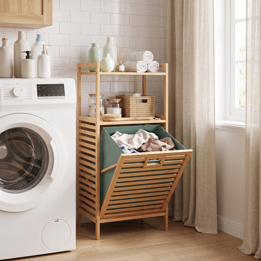 2-Tier Tilt Out Laundry Hamper, Foldable Removable Basket, Green Laundry Baskets Green at Gallery Canada