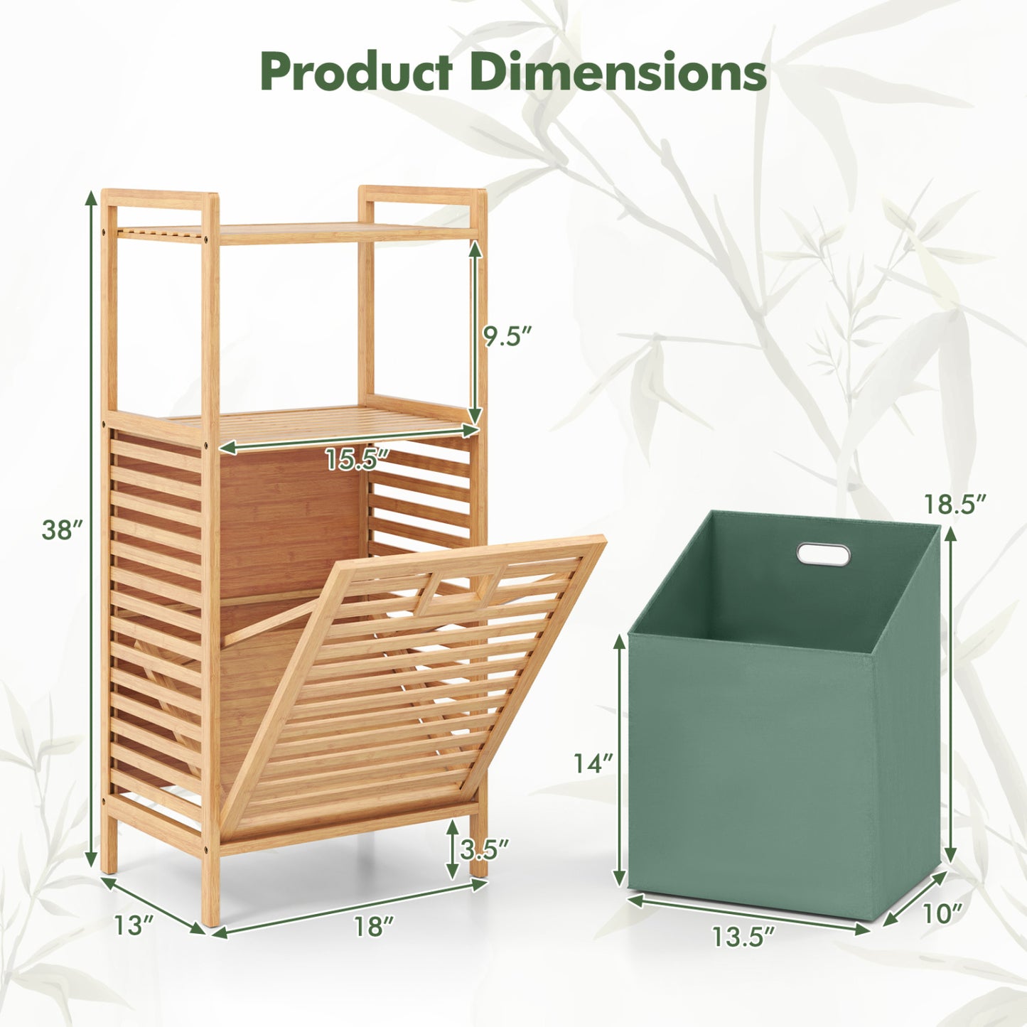 2-Tier Tilt Out Laundry Hamper, Foldable Basket, Green