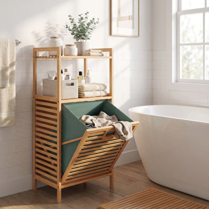 2-Tier Tilt Out Laundry Hamper, Foldable Basket, Green